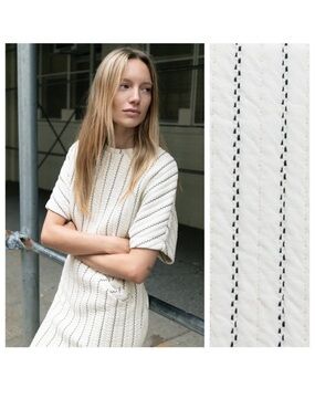 Zara White Oversized Striped Quilted Midi Dress